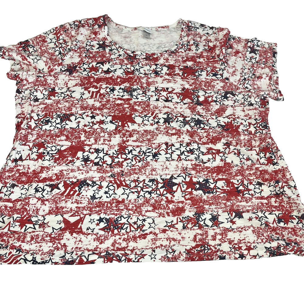CJ Banks Womens Plus Top 3X Red Star Print Knit Casual Shirt